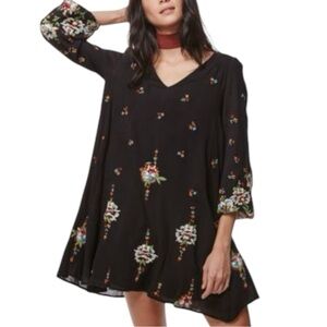 Free People Oxford Floral Flair Embroidered Bishop Sleeve Dress Size Medium